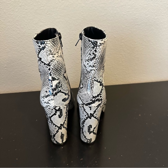 White Snake Skin Patterned Faux Leather Heeled Boots - Picture 9 of 13
